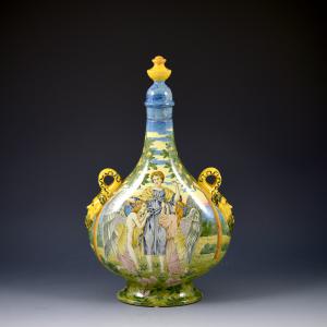 Fiasca con decoro in <I>Stile Botticelli</I> <br>Manifattura Ginori <br>Doccia (Firenze), 1895-1900 circa